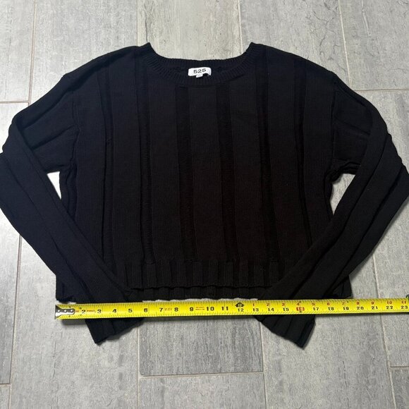 525 America Cropped Knit Oversized Crewneck Sweater Black Size M/L - Picture 6 of 8